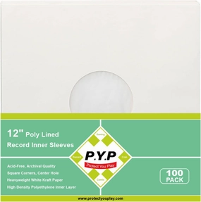 100ct 12-Inch Poly-Lined Record Inner-Sleeves - White Kraft Paper for 33 RPM LP Vinyl Record Albums, Center Hole, Heavyweight Record Jacket Covers for Vinyl Records Collection Storage vinyl accessories,turntable parts,record player tools,