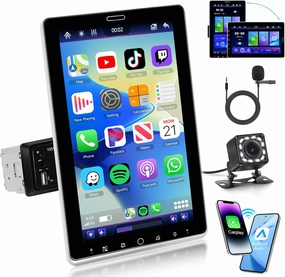 10.1 inch Single Din Car Stereo CarPlay Android Auto Mirror Link, Rimoody RotationalTouch Screen 1280x720 Car Radio with BT 5.2 FM/AM/RDS/EQ USB/AUX/TF/SWC/MIC Car Audio Receiver Backup Camera audio interface,USB interface,music recording input,