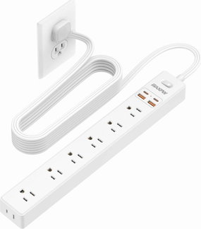 10 Ft Power Strip Surge Protector - 7 Outlets 4 USB Ports (2 USB C), Ultra Thin Flat Extension Cord & Flat Plug, 1700 Joules, Wall Mount, Desk Charging Station for Home Office Dorm, White power cord,hi-fi power cable,AC power lead,