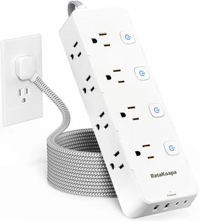 10 Ft Surge Protector Power Strip - 8 Widely AC Outlet 4 USB Ports(2 USB C), Flat Plug Extension Cord with Multiple Outlets, Individual Switches, Desk Extender for Dorm, Home, Office Essentials, 1400J power cord,hi-fi power cable,AC power lead,