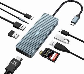 10 in 1 USB C Hub, Adapter with 4K HDMI, 2 x USB 3.0, USB-C 3.0, 2 x USB 2.0, 100W PD, SD/TF Card Reader, 3.5mm Audio Jack Compatible with Laptops, iPad smart audio hub,voice control speaker,Alexa compatible audio,