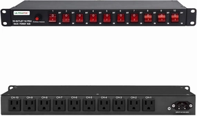 10-Outlet 1U Horizontal PDU Rack Mount Power Strip - Surge Protector,100-240V/15A/1800 Joules,for Network Servers,Power Conditioner with 10 Individual Switches and 6 ft Power Cord audio rack,hi-fi component stand,media shelf,