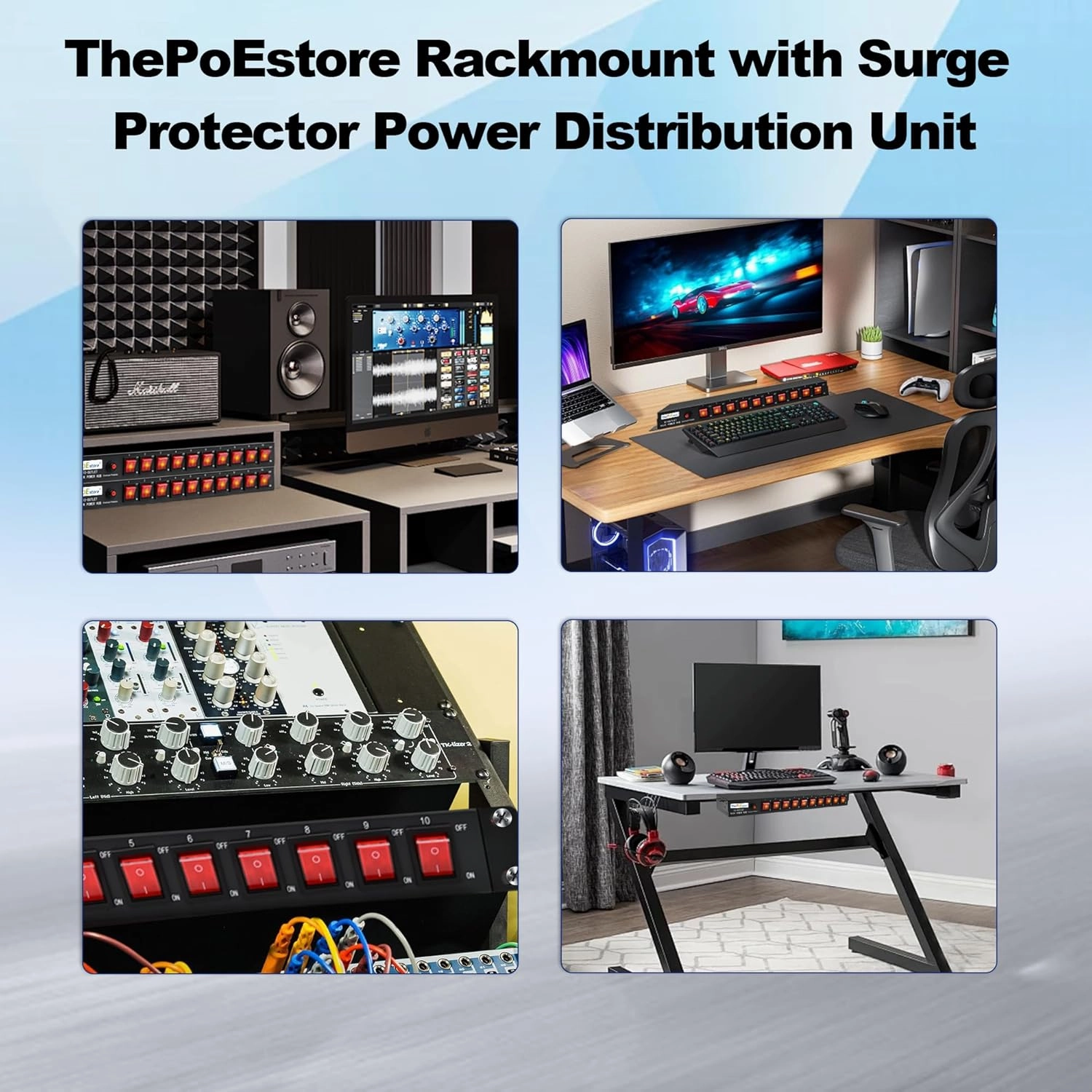 10-Outlet 1U Rack Mount Power Strip - Surge Protector, Features 10 Front Switches with LED Light - Ideal, w/ 6 ft Cord for Network Server Racks and Cabinets, by ThePoEstore
