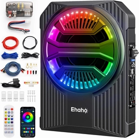 10" 1000W Slim Underseat Car Powered Subwoofer with Amplifier & RGB Lights  APP/Remote Control, Music Sync Bass & Rainbow Chasing Effects, Car Truck Audio Subwoofer and Amp Package audiophile subwoofer,active subwoofer,low frequency speaker,