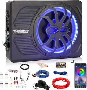 10" 800W Under Seat Car Subwoofer, Blue-Tooth Subwoofers for Cars with Multicolored LED Ambient Light, Portable Audio Save Cars Interior Space and Easy to Install On Your Every Car Or Truck. audiophile subwoofer,active subwoofer,low frequency speaker,