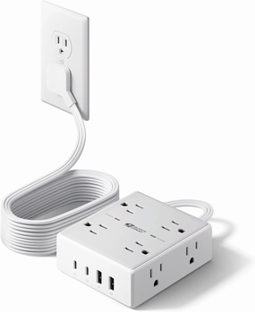 10Ft Extension Cord with Multiple Outlets, Flat Plug Surge Protector Power Strip 10 Ft Long Cord, 8 Outlets & 4 USB Ports (2 USB C), Desk Charging Station for Home Office, College Dorm Room Essentials power cord,hi-fi power cable,AC power lead,