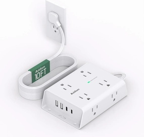 10FT Flat Plug Extension Cord with Multiple Outlets, Surge Protector Power Strip 10 ft Cord, 8 Outlets 4 USB Ports (2 USB C), Multi Outlet Wall Plug for Home Office College Dorm Room Essentials power cord,hi-fi power cable,AC power lead,