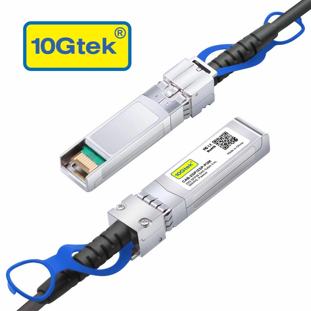 10Gtek 25G SFP28 SFP  DAC Cable - 25GBASE-CR SFP28 to SFP28 Passive Direct Attach Copper Twinax Cable for Cisco SFP-H25GB-CU3M, Ubiquiti UC-DAC-SFP28, Supermicro and More, 3-Meter(10ft)