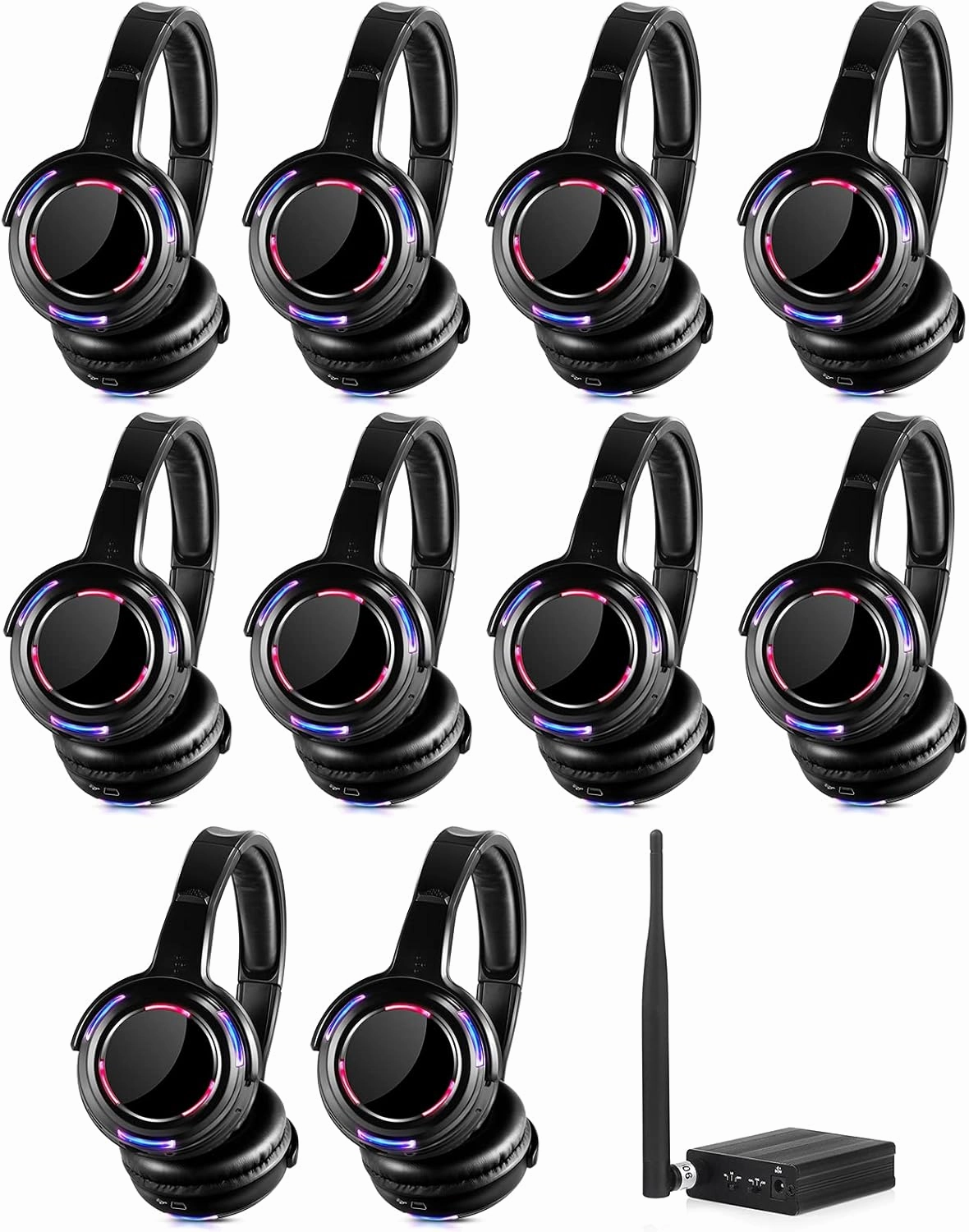 10pcs Bundle Wireless Silent Disco LED Flashing Light Headphones with 1 Transmitter 500m Distance audiophile headphones,high-end headphones,studio over-ear,