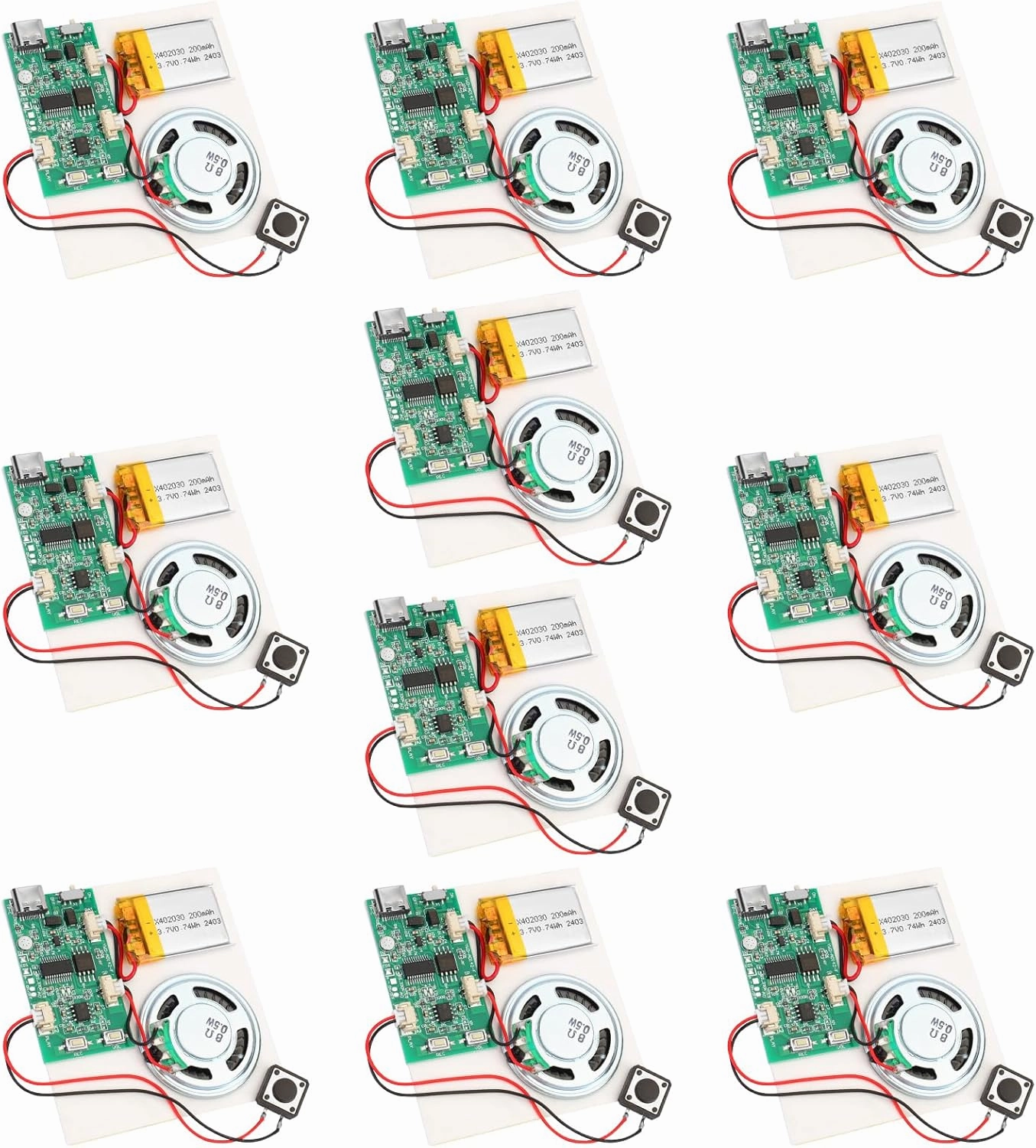 10PCS Programmable Sound Recorder Module - DIY Music Voice Recording Module Chip with Speaker, Can Recording 16 Minutes Sound Music for Personalized Greetings, Holiday Crafts Cards audio interface,USB interface,music recording input,