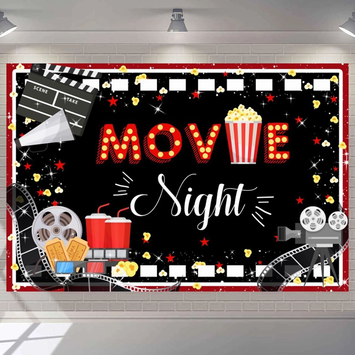 10x8ft Cinema Backdrop Movie Night Photography Background Cartoon Movies Theater Decorations Banner Video Screening Room Hall Party Photo Booth Props Studio Home Decor home cinema system,5.1 home theater,surround sound package,