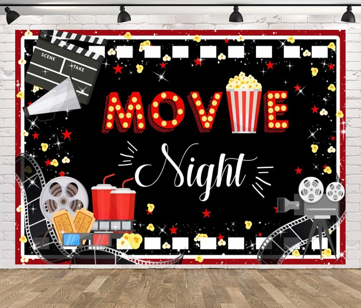 10x8ft Cinema Backdrop Movie Night Photography Background Cartoon Movies Theater Decorations Banner Video Screening Room Hall Party Photo Booth Props Studio Home Decor