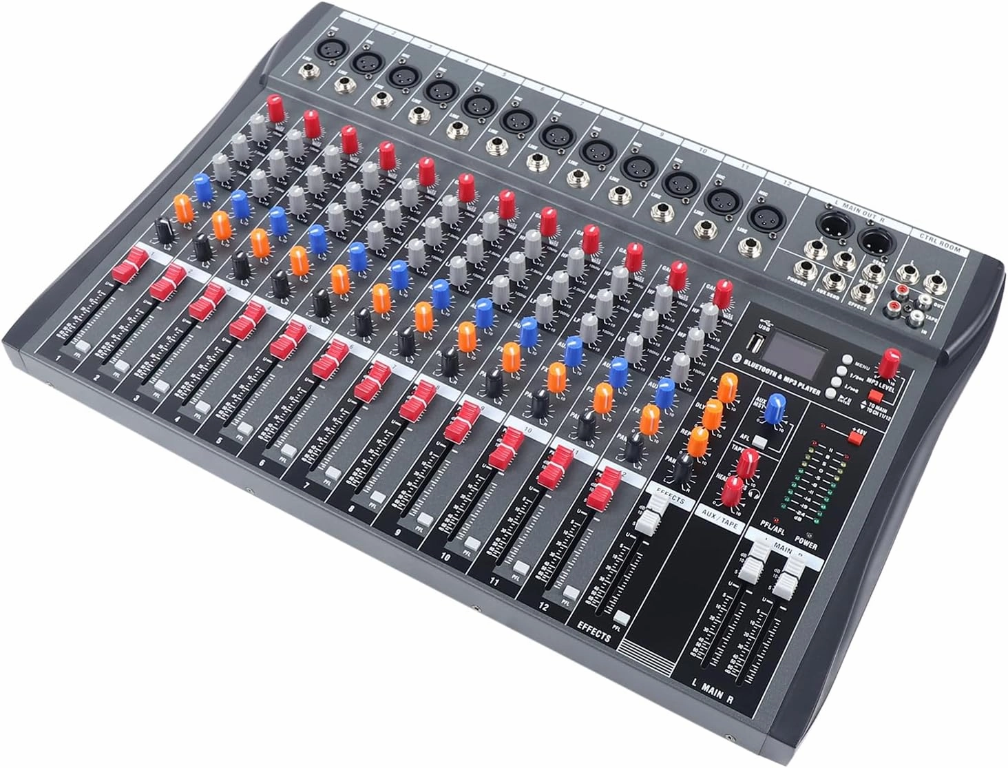 12 Channel Audio Mixer Bluetooth Usb, Live Studio Audio Mixing Power Mixing Amplifier Audio Dj Ktv Mixing Console Slot For Nature, P0p, Rock, Jazz Professional Audio Mixer Sound Board Console mixer console,audio mixing desk,DJ console,