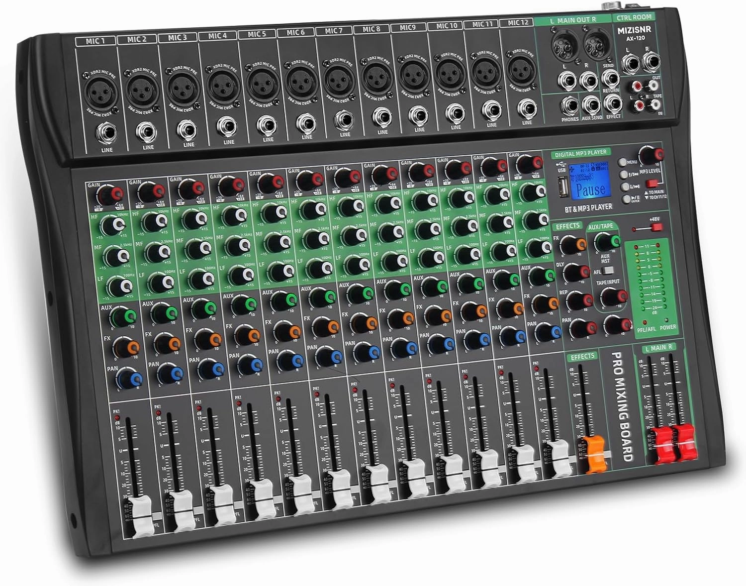 12 Channel Audio Mixer, Professional Sound Board Music Mixer Digital DJ Mixers with 48V Phantom Power, Bluetooth MP3 USB Interface Studio Mixing Console Analog Mixer (AX-120) balanced output player,audiophile player,hi-res digital player,