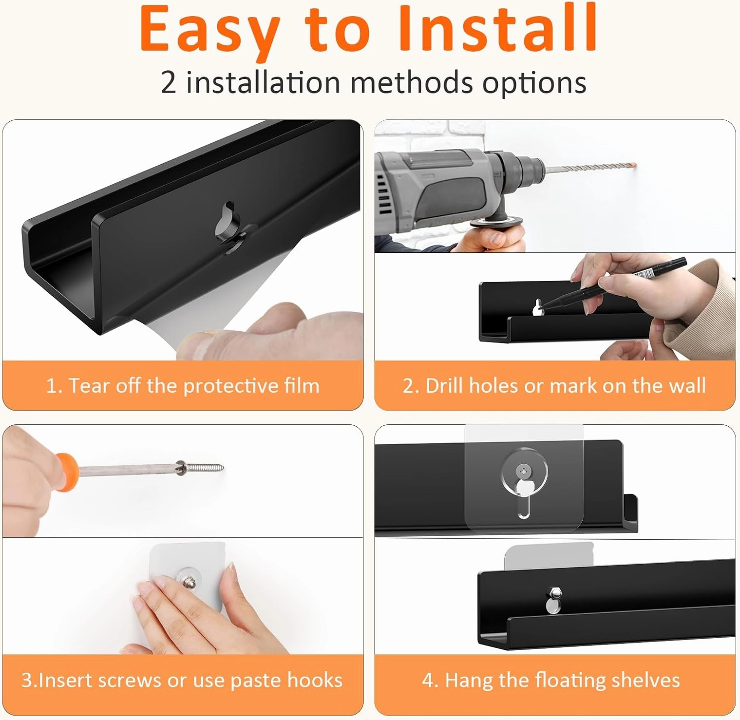 12 Pack Vinyl Record Holder, 12" Vinyl Wall Mount Shelf, Record Holder for Display and Storage, Floating Shelves for Wall, Living Room,Bedroom, Black