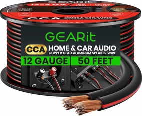 12AWG Speaker Wire, GearIT Pro Series 12 AWG Gauge Speaker Wire Cable (50 Feet / 15.24 Meters) Great Use for Home Theater Speakers and Car Speakers Black speaker cable,audio wire,hi-fi speaker cord,