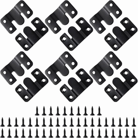 12PCS 2.09 x 1.18 inch Black Flush Mount Bracket Stainless Steel Interlock Hanging Buckle Z Clips Headboard Wall Mounting Brackets French Cleat Picture Hanger Heavy Duty with 48PCS Screws wall mount TV,bracket for speakers,TV mount system,
