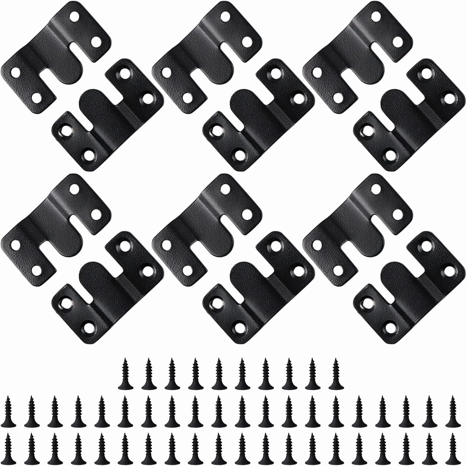 12PCS 2.09 x 1.18 inch Black Flush Mount Bracket Stainless Steel Interlock Hanging Buckle Z Clips Headboard Wall Mounting Brackets French Cleat Picture Hanger Heavy Duty with 48PCS Screws wall mount TV,bracket for speakers,TV mount system,
