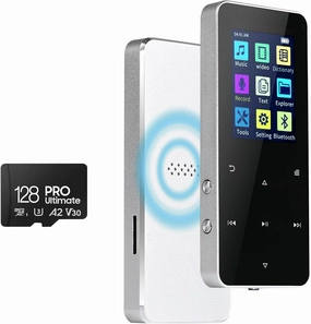 144GB MP3 Player with Bluetooth 5.2 Portable Multi-Function Music Player with HD Speaker,FM Radio, Voice Recorder, E-Book Slim Design Metal Shell -White hi-res portable player,digital audio player,DAP lossless,