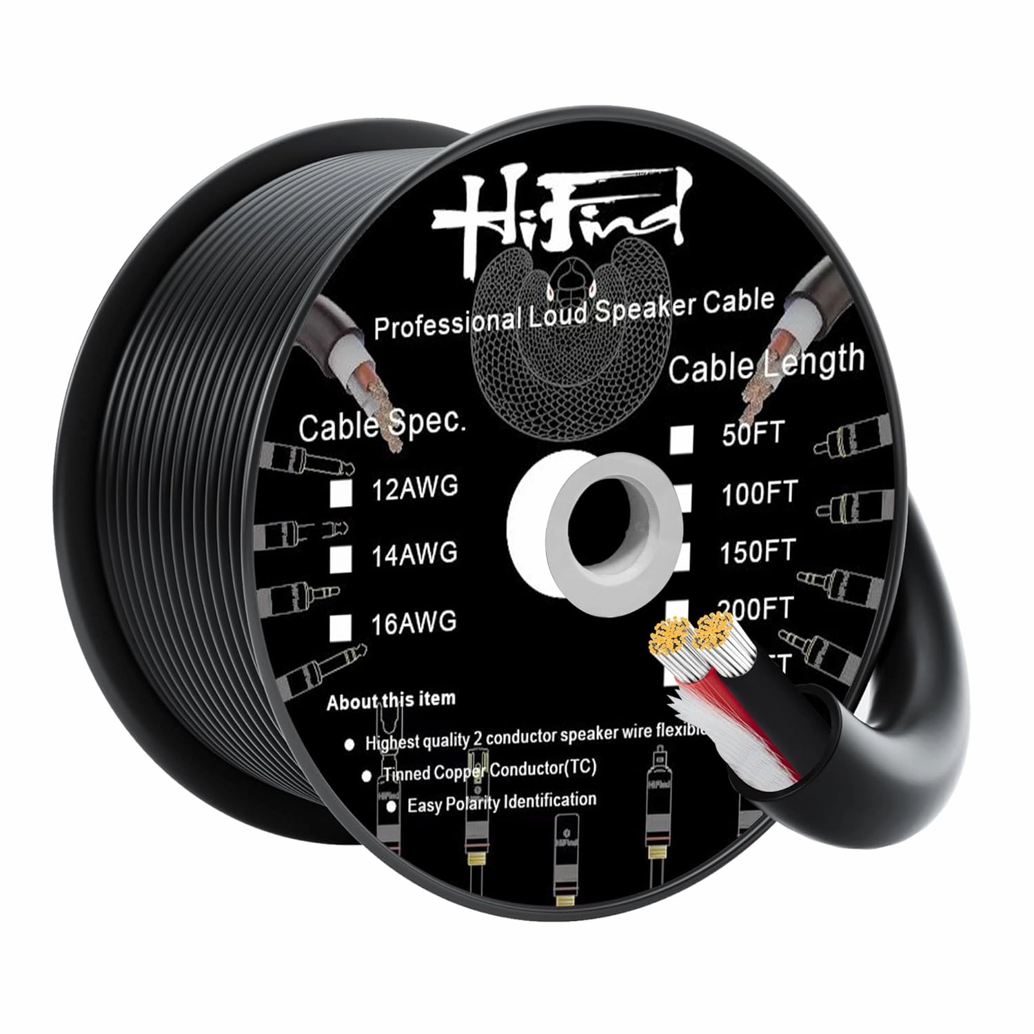14/2 Gauge Speaker Wire Cable 100 Ft-Tinned OFC Copper-UL CL3 Rated- Indoor/Outdoor-Pro Series 14 AWG-UV PVC Jacket&Cotton, Hi-Fi Sound for Car Audio,Home Theater Speakers,Stereos-Black speaker cable,audio wire,hi-fi speaker cord,