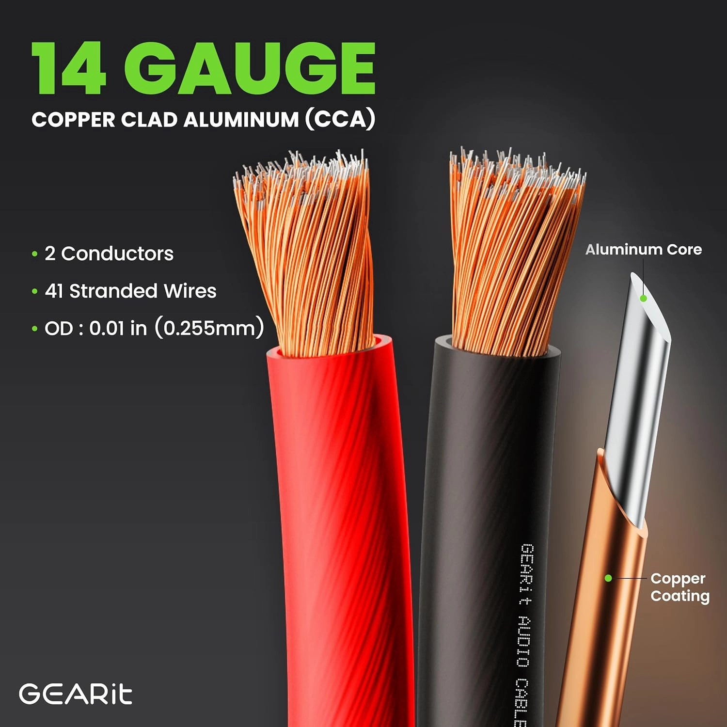 14 Gauge Car Speaker Wire, GearIT Pro Series (100 Feet, Soft Touch Translucent Red / Black) Copper Clad Aluminum CCA 14 AWG Automotive Car Speaker Wire for Car Stereo, Car Audio Wiring Kit - 100ft