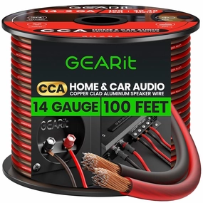 14 Gauge Car Speaker Wire, GearIT Pro Series (100 Feet, Soft Touch Translucent Red / Black) Copper Clad Aluminum CCA 14 AWG Automotive Car Speaker Wire for Car Stereo, Car Audio Wiring Kit - 100ft speaker cable,audio wire,hi-fi speaker cord,
