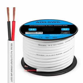 14 Gauge Speaker Wire (50FT), Electrical Wire,14 AWG Stranded PVC Extension Cord, 12V Low Voltage/Tinned Copper/Flexible Cable for Automotive Wiring, Lamp Cord, Marine Cable-CCA speaker cable,audio wire,hi-fi speaker cord,