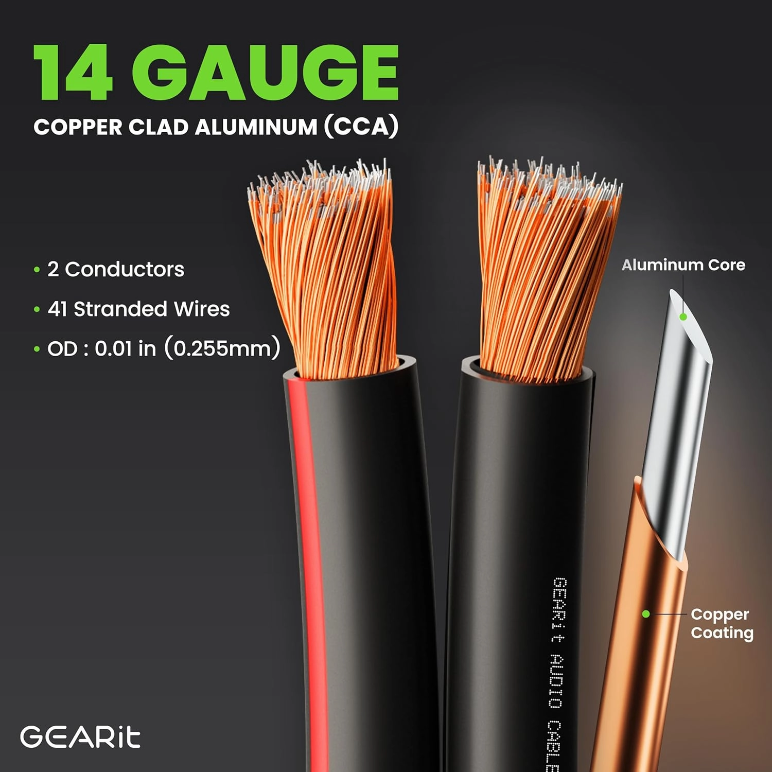 14AWG Speaker Wire, GearIT Pro Series 14 AWG Gauge Speaker Wire Cable (100 Feet / 30.48 Meters) Great Use for Home Theater Speakers and Car Speakers Black