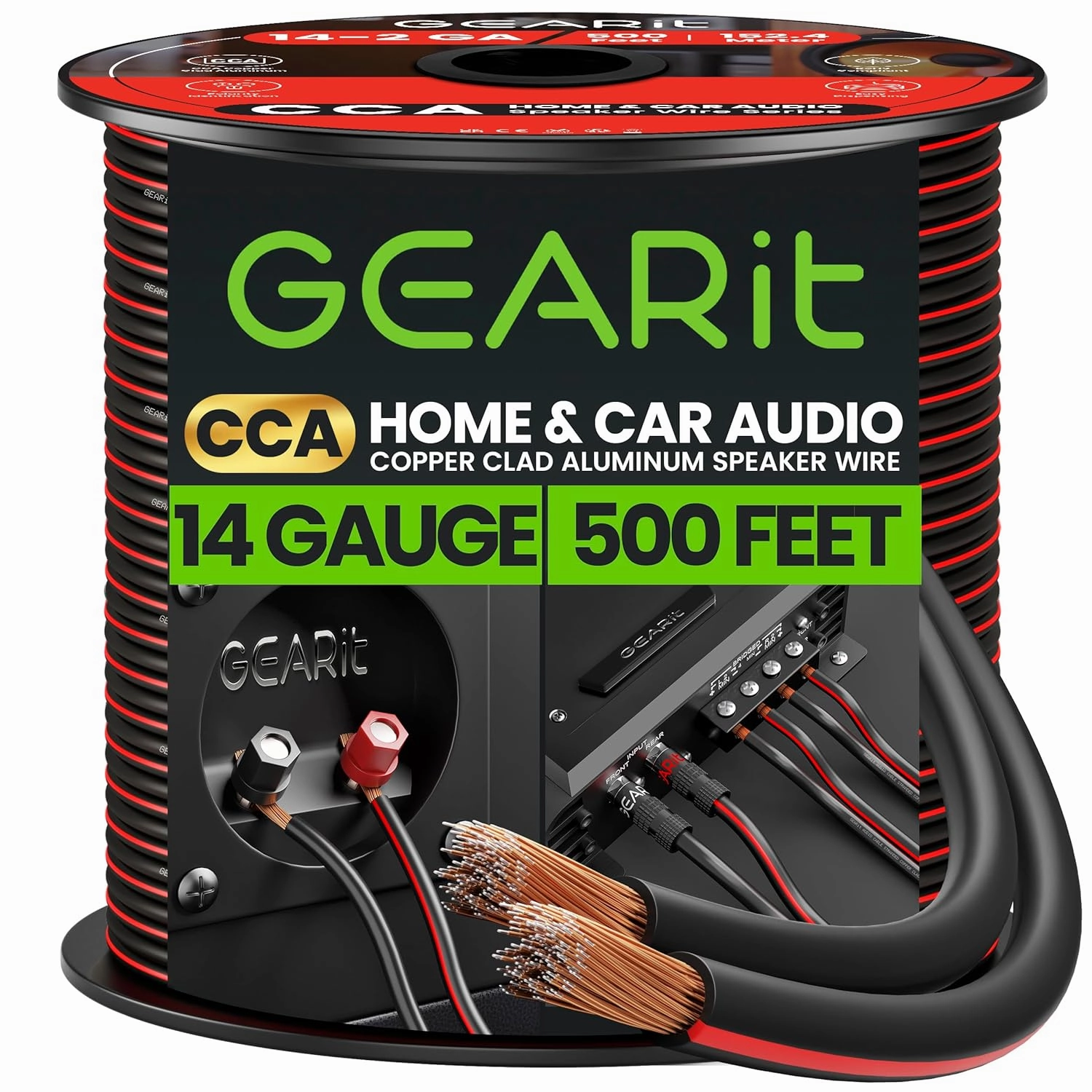 14AWG Speaker Wire, GearIT Pro Series 14 AWG Gauge Speaker Wire Cable (500 Feet / 152.4 Meters) Great Use for Home Theater Speakers and Car Speakers Black wireless speakers,portable Bluetooth speaker,multiroom speaker,