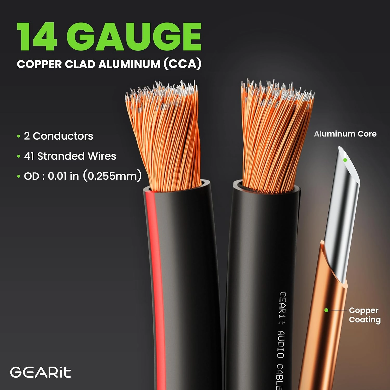 14AWG Speaker Wire, GearIT Pro Series 14 AWG Gauge Speaker Wire Cable (500 Feet / 152.4 Meters) Great Use for Home Theater Speakers and Car Speakers Black