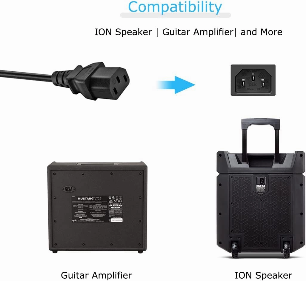 15FT AC Power Cord Compatible with ION Block Rocker, Job Rocker, Explorer Portable Speaker System, ION iPA76C iPA76A iPA76S IPA23 Block Party & Live Wall Cable Charger 3 Prong Replacement
