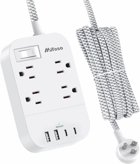 15FT Extension Cord, Flat Plug Power Strip with USB C, 4 Outlets with 4 USB Ports, Wall Mount, Overload Protection, Desk Charging Station for Office, School, Dorm Room Essentials, ETL Listed power cord,hi-fi power cable,AC power lead,