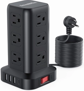 15FT USB C Power Strip Surge Protector Tower, Mini Power Strip Tower Travel 12 AC 4 USB Power Strip with USB Ports, Overload Protection for Home Office power cord,hi-fi power cable,AC power lead,