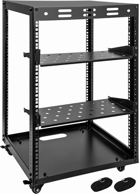 15U Open Frame Server Rack, Wall-mountable IT Rack w/Swivel Casters, 2 Rack Shelves, Top & Bottom Panels, Network Rack for Stereo/Computer/Data/IT/AV Equipment, 19.6L x 18.7W x 30.5H audio rack,hi-fi component stand,media shelf,