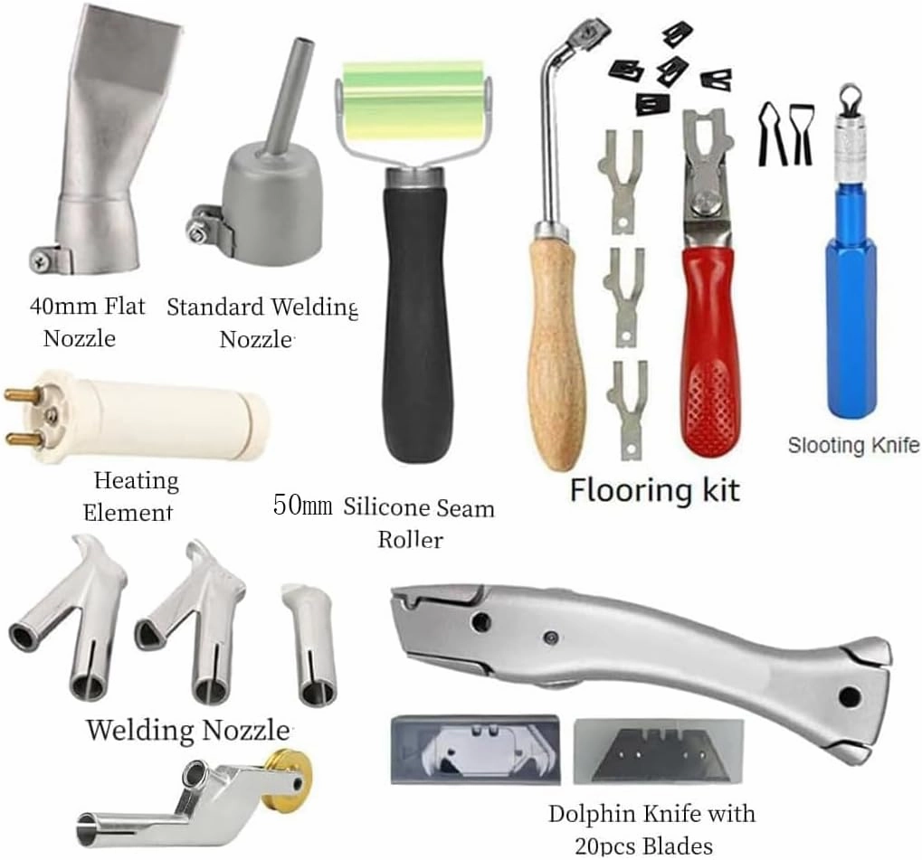 1600W Hot Air Plastic Welder Heat Gun PVC Vinyl Flooring Welding Tool Hot Gas Pistol Kit, with Various Welding Accessories