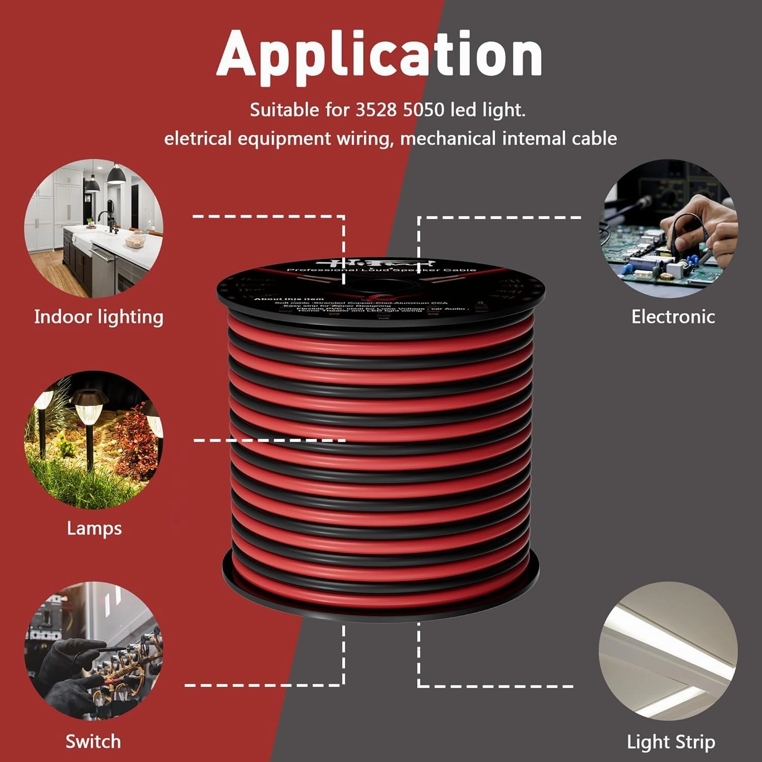 16/2 Gauge 20 FT Red Black Hookup Electrical Wire Cable LED Strips Extension Cord 12V/24V DC, 16AWG Flexible Speaker Wire Cable for Car Audio, Home Theater, LED Ribbon Lamp Tape Lighting