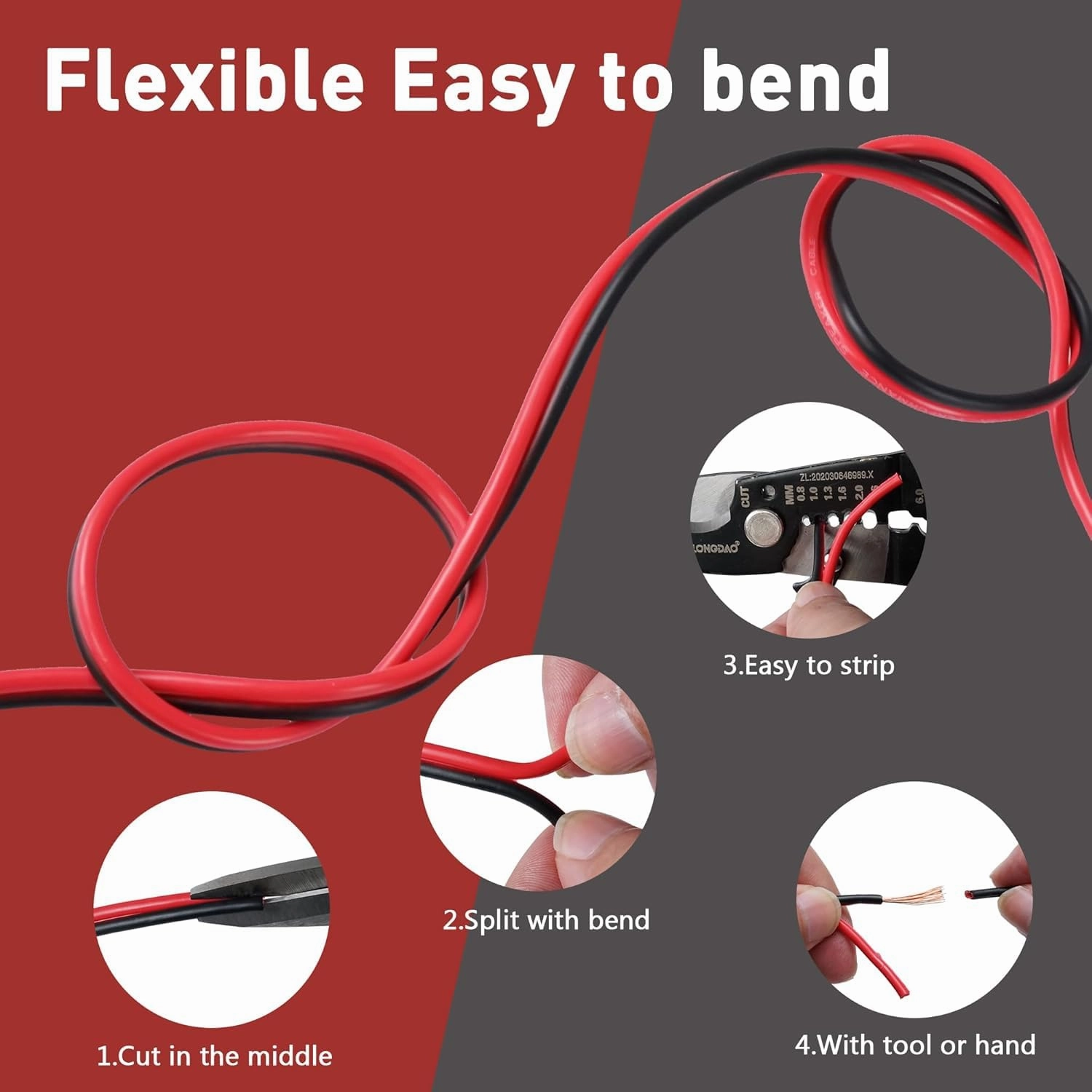 16/2 Gauge 20 FT Red Black Hookup Electrical Wire Cable LED Strips Extension Cord 12V/24V DC, 16AWG Flexible Speaker Wire Cable for Car Audio, Home Theater, LED Ribbon Lamp Tape Lighting