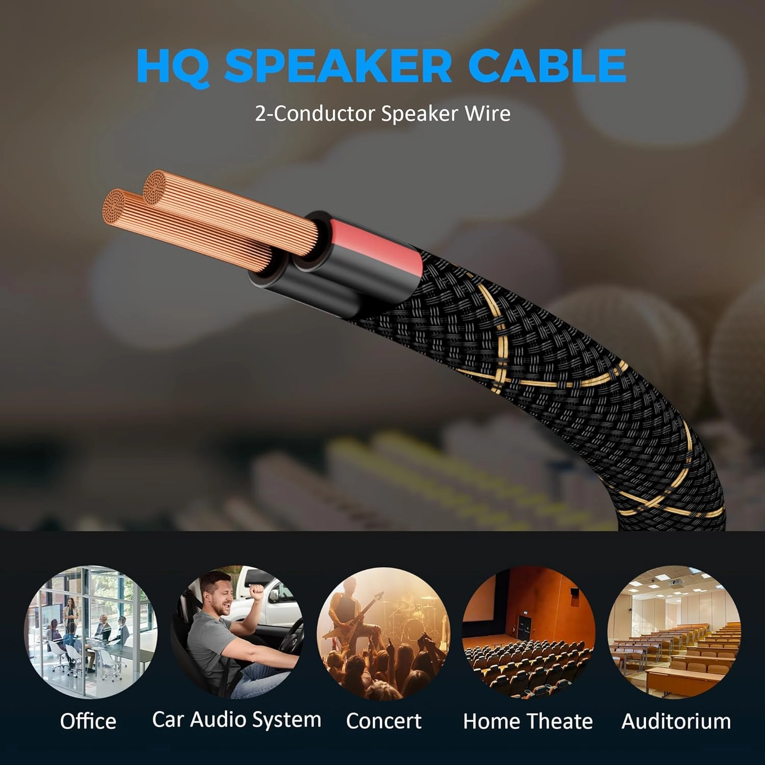 16/2 Speaker Wire 25 Feet, 16AWG Gauge Speaker Cable, Direct Burial, Durable Nylon Braided, in Wall, 2 Conductors, OFC Oxygen-Free Copper, for Car Audio Stereos, Home Theater, Surround Sound, Radio