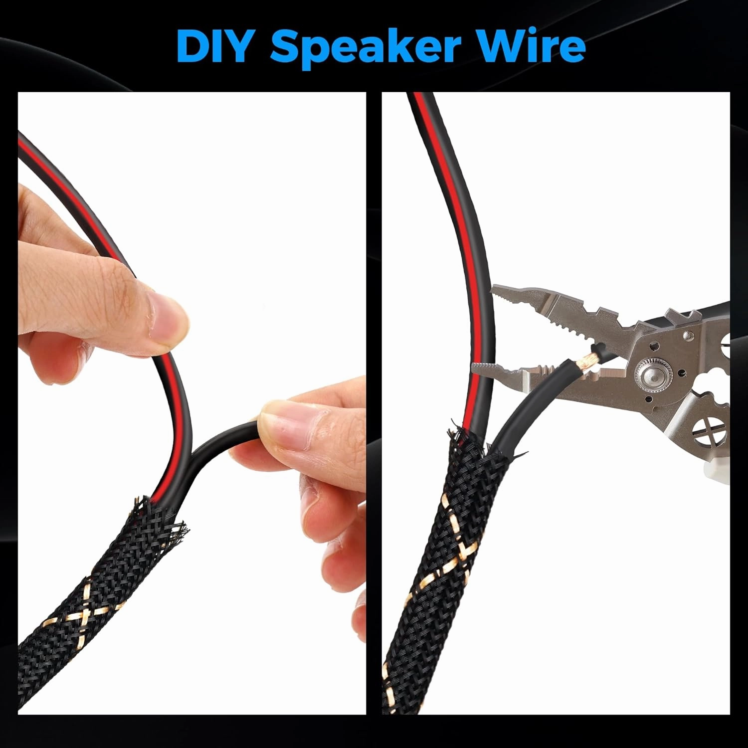 16/2 Speaker Wire 25 Feet, 16AWG Gauge Speaker Cable, Direct Burial, Durable Nylon Braided, in Wall, 2 Conductors, OFC Oxygen-Free Copper, for Car Audio Stereos, Home Theater, Surround Sound, Radio