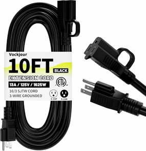 16/3 Black Indoor Outdoor Extension Cord 10 Ft Waterproof, Heavy Duty Extension Cord with 3 Prong Grounded Plug,13A 1625W 16AWG SJTW, Flexible Weatherproof Power Cable for Offices, Gardens and Lawns power cord,hi-fi power cable,AC power lead,