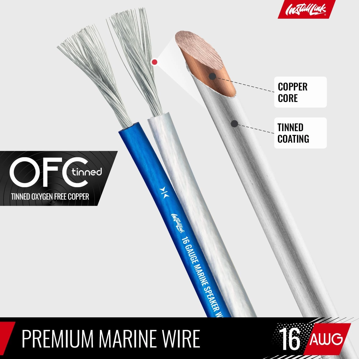 16 AWG Gauge Marine Speaker Wire Cable, Tinned OFC (100 Feet) by Install Link