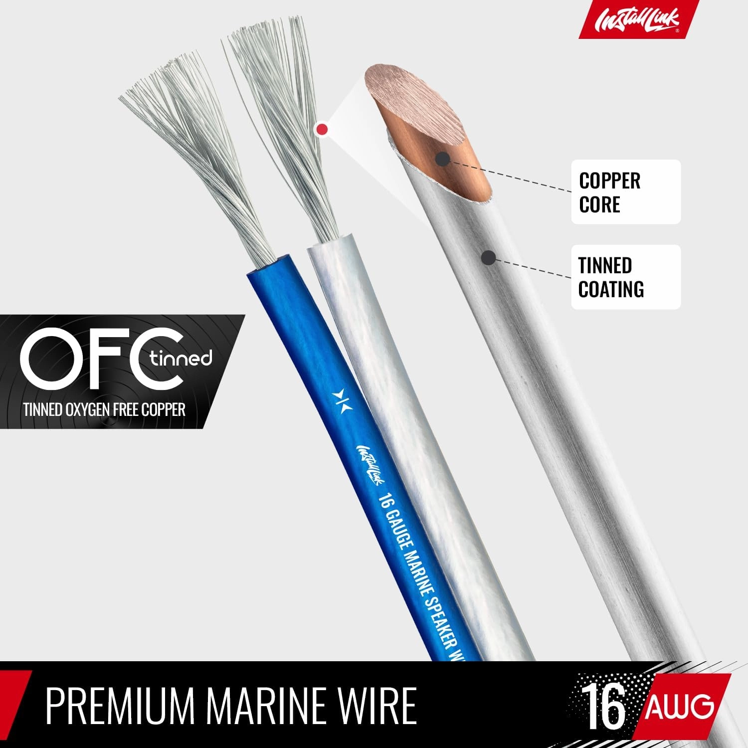 16 AWG Gauge Marine Speaker Wire Cable, Tinned OFC (100 Feet) by Install Link