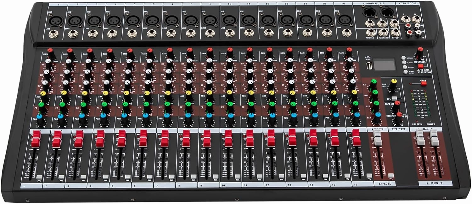 16 Channel DJ Audio Mixer with Bluetooth USB, Studio Audio Sound Mixer Console, Professional Power Mixer Ultra Low Noise, Digital Effect Processor mixer console,audio mixing desk,DJ console,