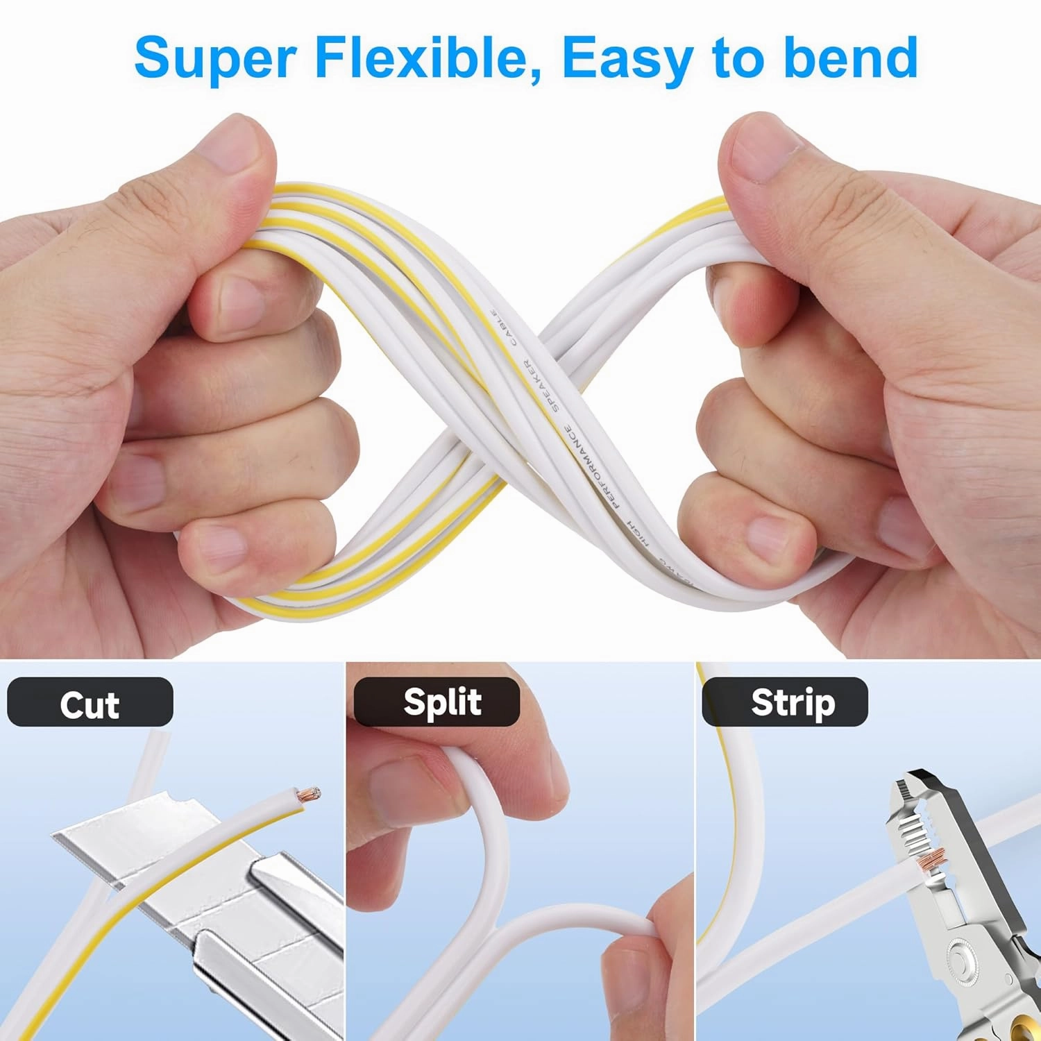 16AWG Speaker Wire 250 FT, 16/2 Gauge Audio Speaker Wire, for Car Speakers Stereo, Home Theater, Automotive Wire, White Jacket with Yellow Polarity Marker, CCA, 2 Conductors Electrical Wire