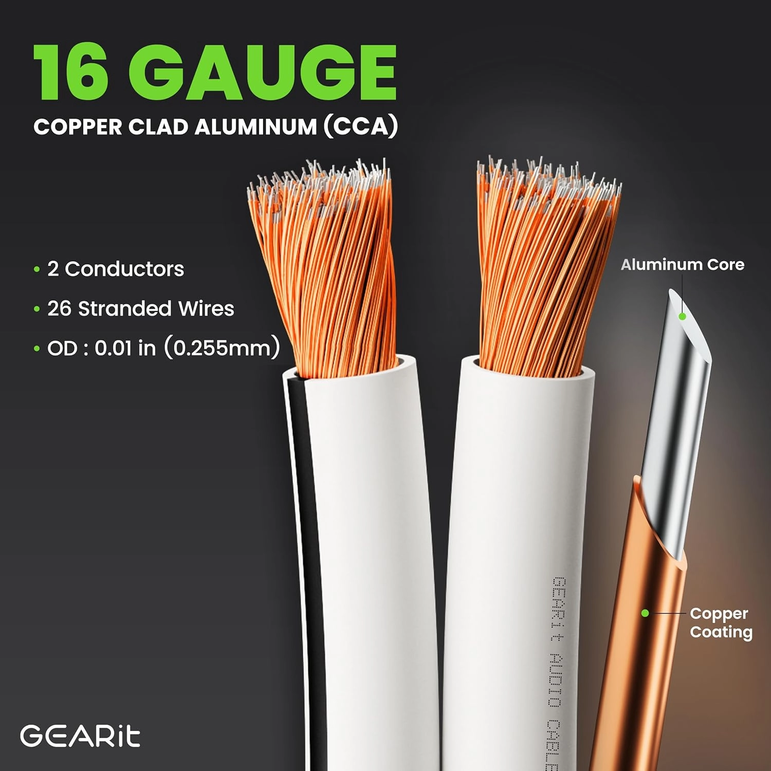 16AWG Speaker Wire, GearIT Pro Series 16 Gauge Speaker Wire Cable (100 Feet / 30.48 Meters) Great Use for Home Theater Speakers and Car Speakers, White