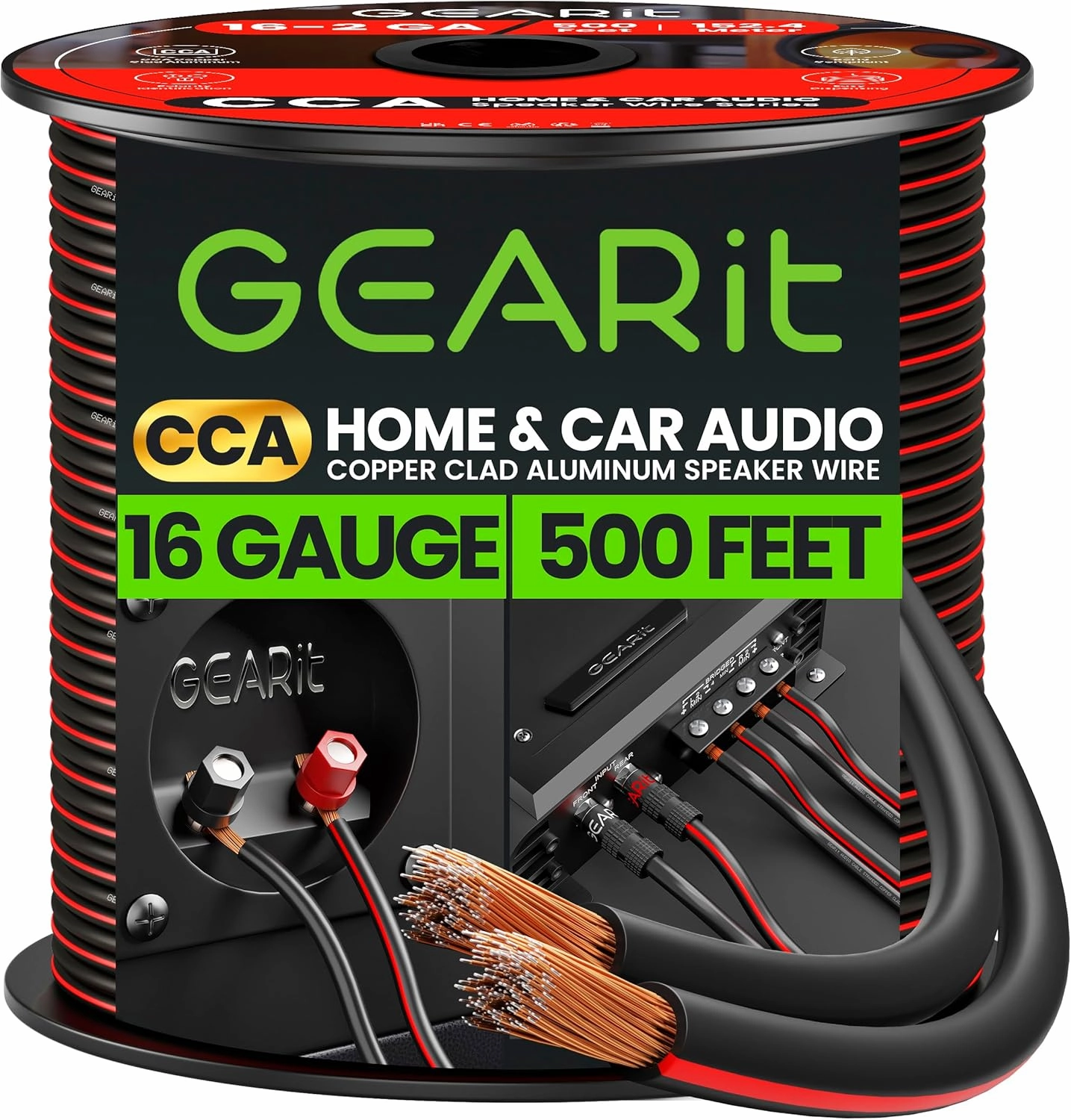 16AWG Speaker Wire, GearIT Pro Series 16 Gauge Speaker Wire Cable (500 Feet / 152.4 Meters) Great Use for Home Theater Speakers and Car Speakers, Black wireless speakers,portable Bluetooth speaker,multiroom speaker,