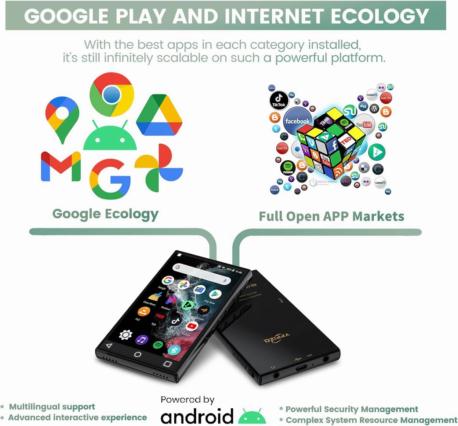 16GB MP3 Player with Bluetooth and WiFi,4.3" 1080P Full Touch Screen MP4 Player with Spotify,Portable HiFi Sound MP3 Player for Kids,Android9.0 MTK 8 Core Music Player Support Google Play