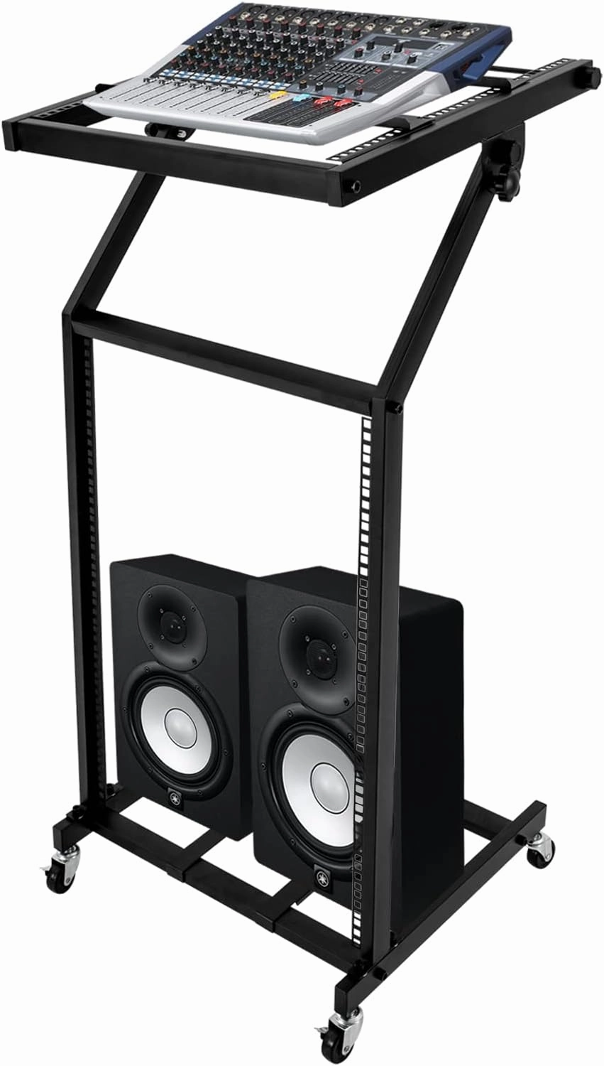 16U Professional Rack Mount DJ Mixer Stand Rolling Stage Cart Studio Music Show Studio Equipment Cart for Homes, Offices, Music Studios, Performance Stages, Weddings rackmount gear,audio rack equipment,studio rackmounts,