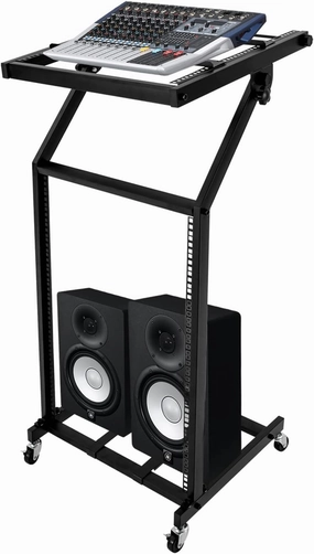 16U Professional Rack Mount DJ Mixer Stand Rolling Stage Cart Studio Music Show Studio Equipment Cart for Homes, Offices, Music Studios, Performance Stages, Weddings rackmount gear,audio rack equipment,studio rackmounts,