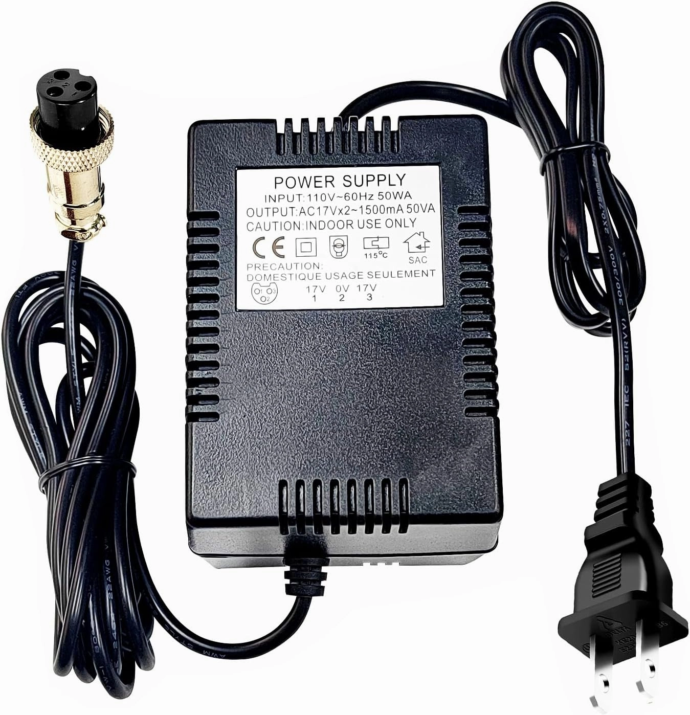 17VAC 1500mA Power Adapter with 3-Pin Connector for Mixing Console Mixer,Pedalboard Power, Compatible with Yamaha,MG82X,MG10U,MG10xuf,PA-10,Alesis Multimix 8 USB,MG16,MG166CX,MG166C,MX1804X mixer console,audio mixing desk,DJ console,